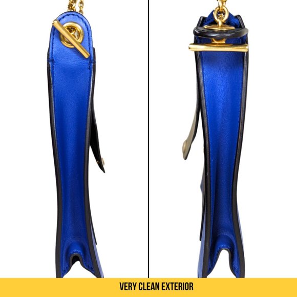 Celine Tri-Color Blue Leather Envelope Pocket Clutch on a Gold Chain - Picture 6 of 14